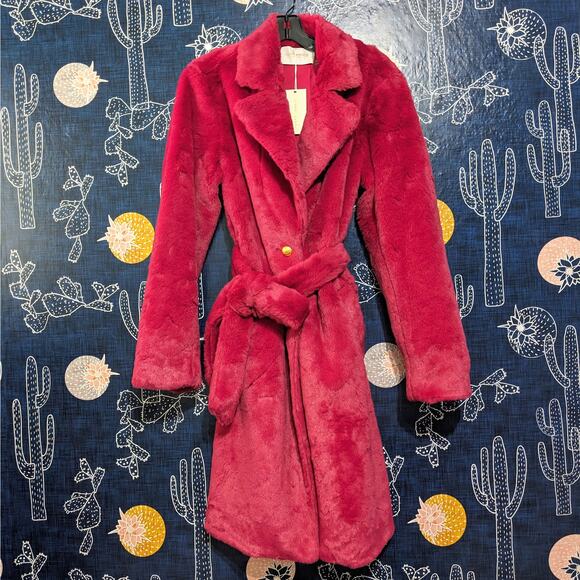 NWT Ramy Brook Sydney Faux Fur Jacket Coat Magenta Pink Women's Size Medium - Picture 2 of 6